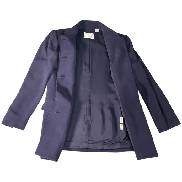 Vintage DANA BUCHMAN Petites Size 8P 100% Silk Navy Blue Fill Button Down Blazer - Picture 9 of 11